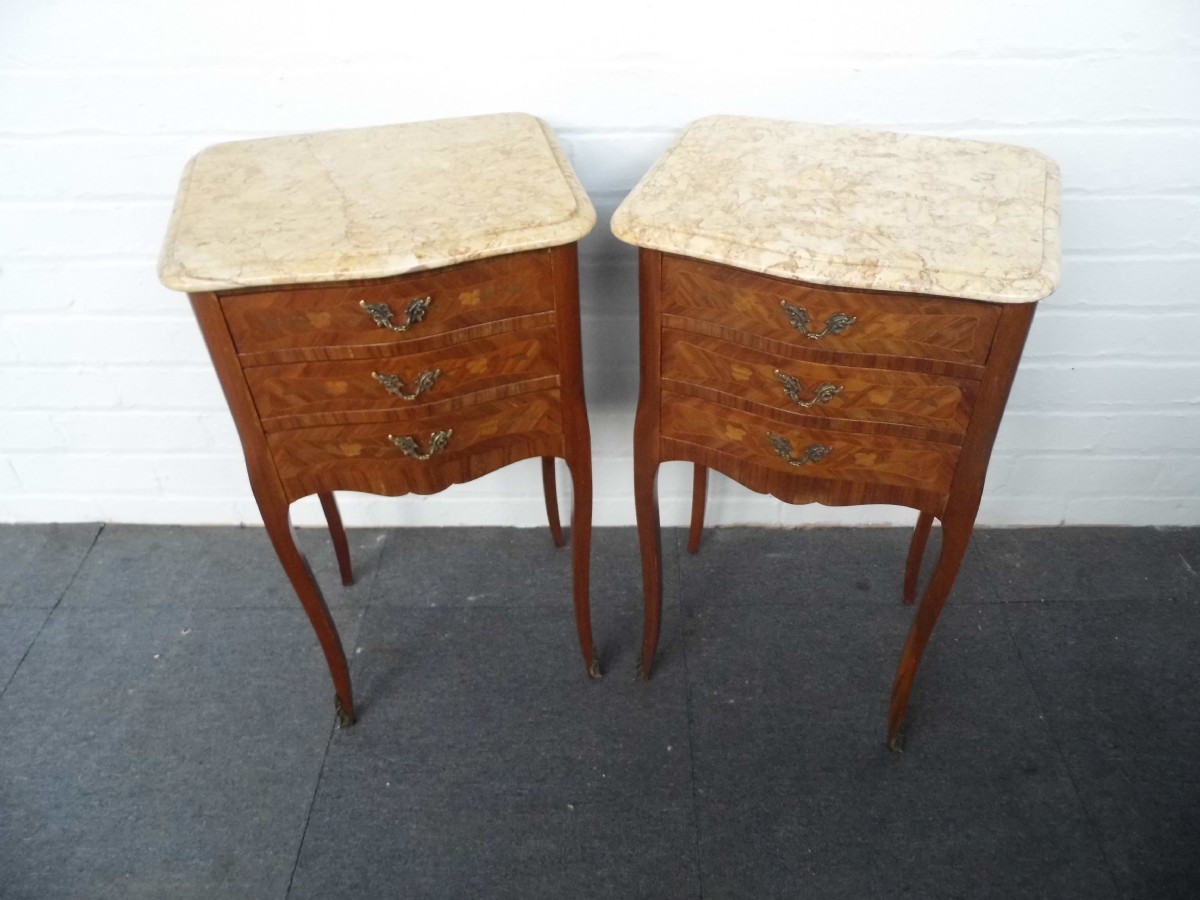 pair of french inlaid bedside cabinets