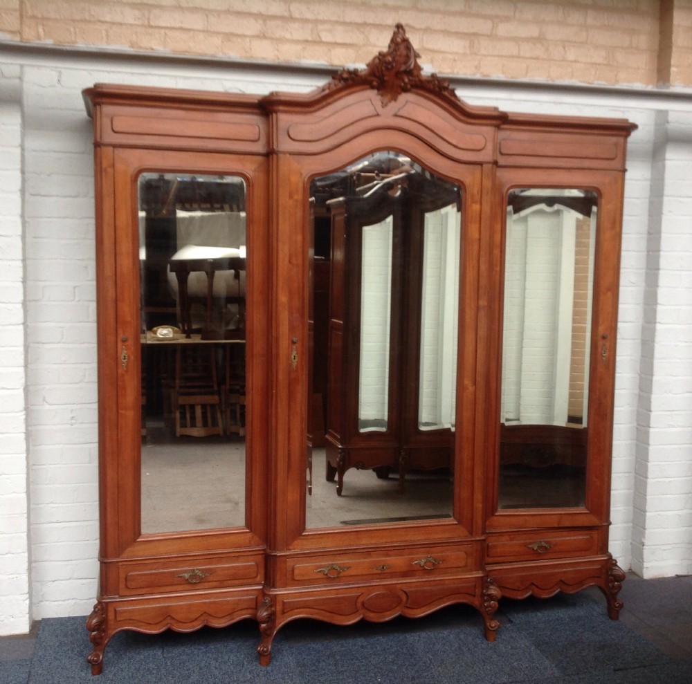 large walnut french triple armoire