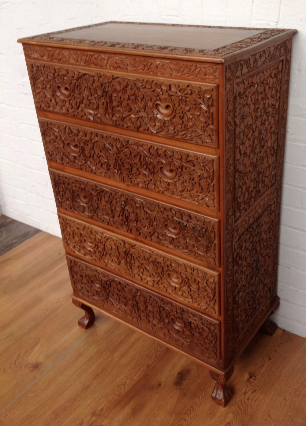 carved camfer wood chest