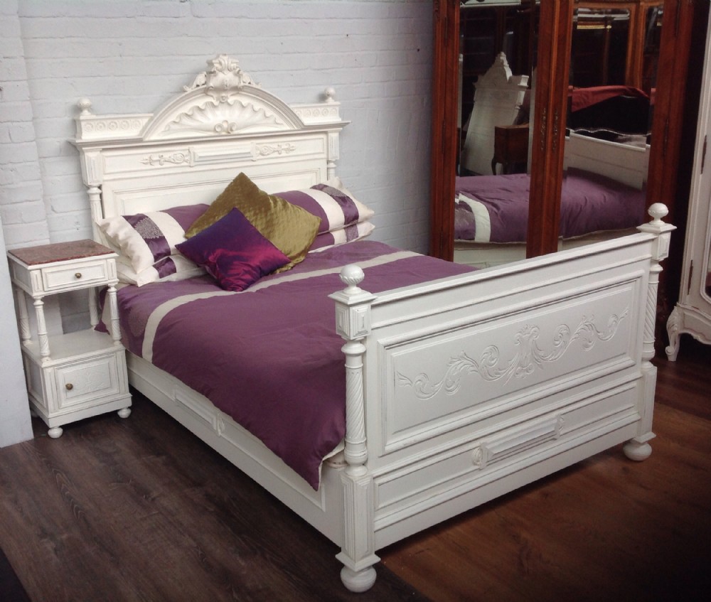 kingsize french painted bed and bedside cabinet