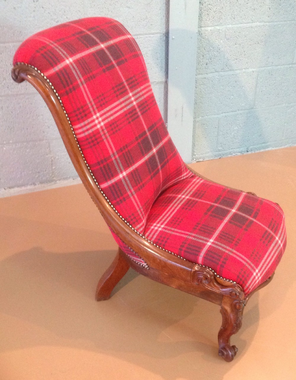 mahogany nursing chair in tartan fabric