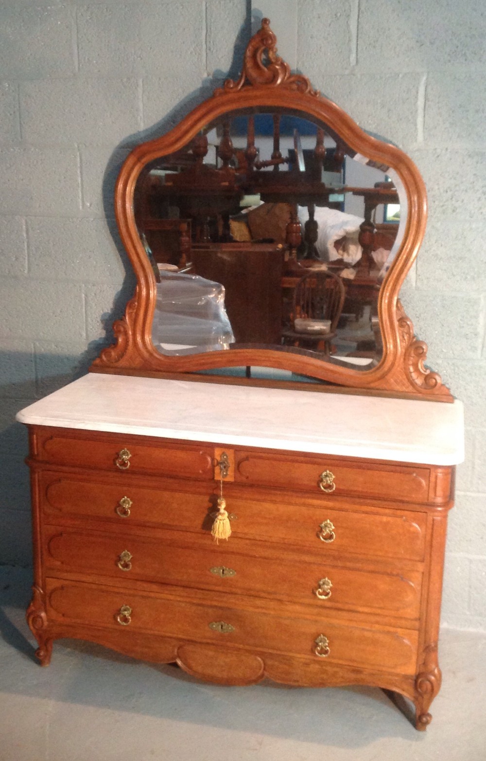 solid oak french commode with mirror