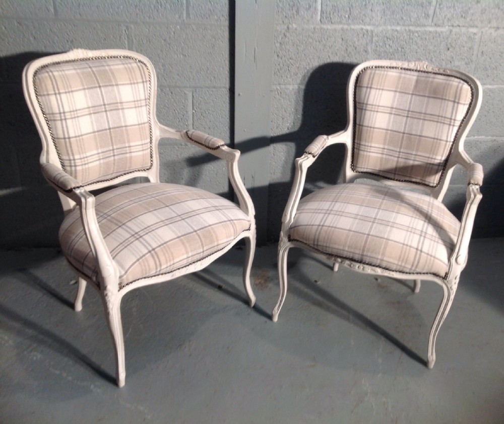 pair of french armchairs in tartan fabric