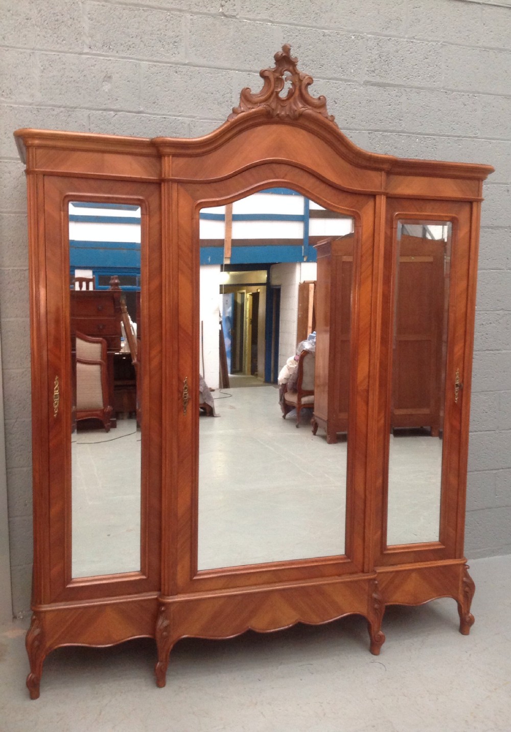 large walnut french breakfront armoire