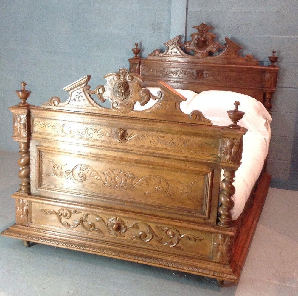 carved oak french breton bed