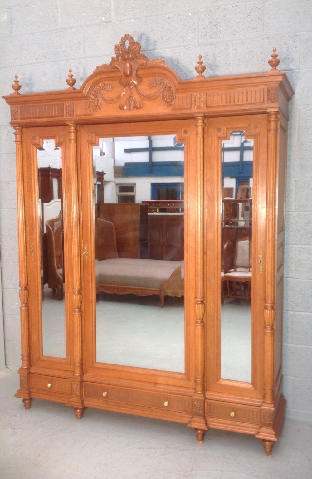 carved french oak triple armoire or bookcase