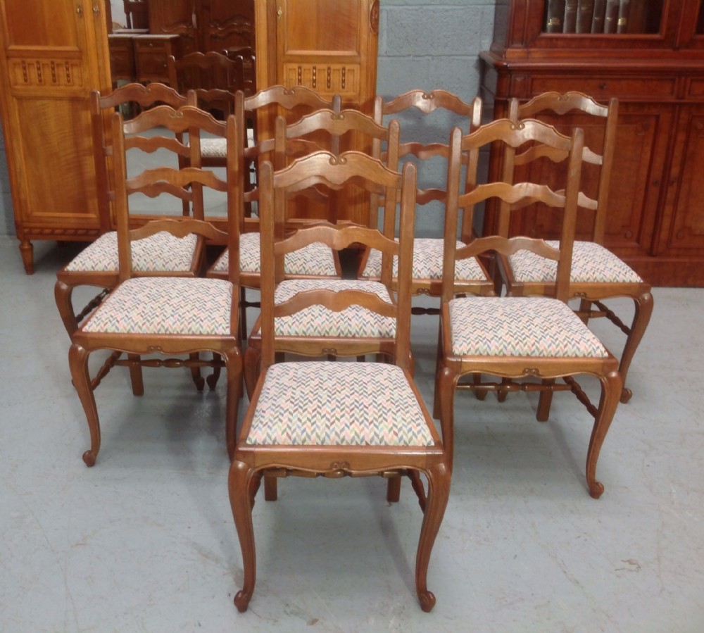 set of 8 oak french dining chairs