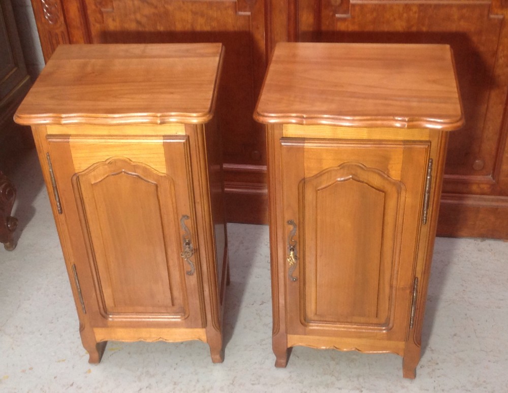 pair of french cherrywood bedside cabinets