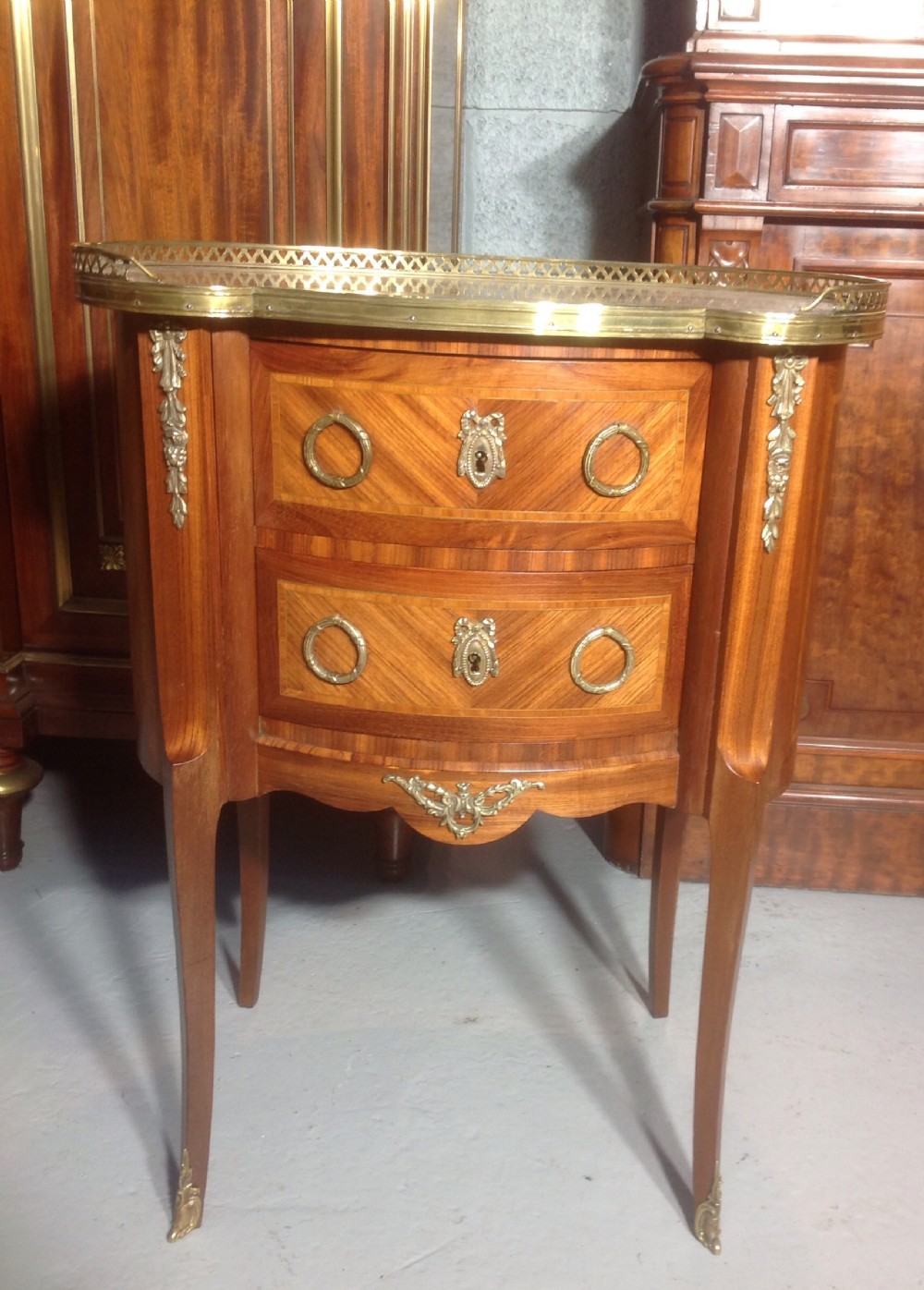 inlaid french marble top side cabinet