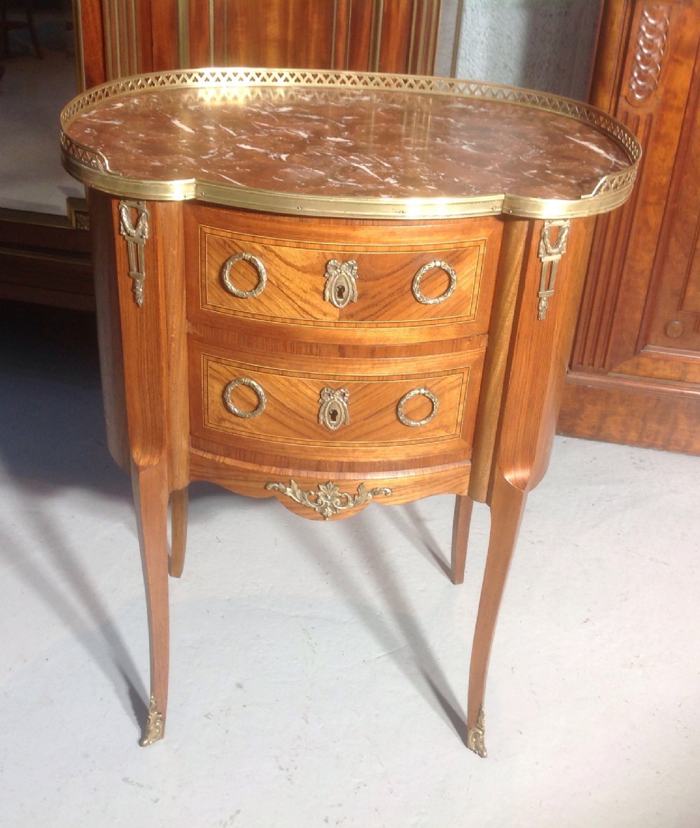 french inlaid marble top side cabinet