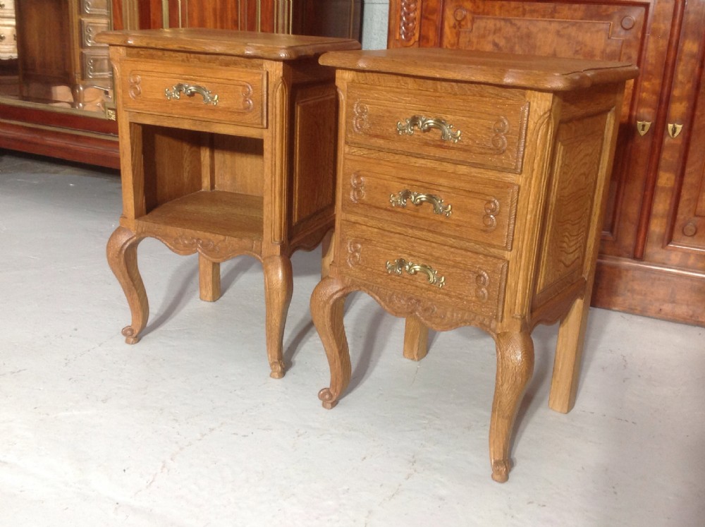 pair of rustic oak french bedside cabinets