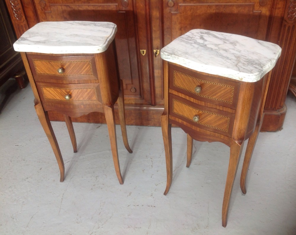 pair of inlaid french bedside cabinets