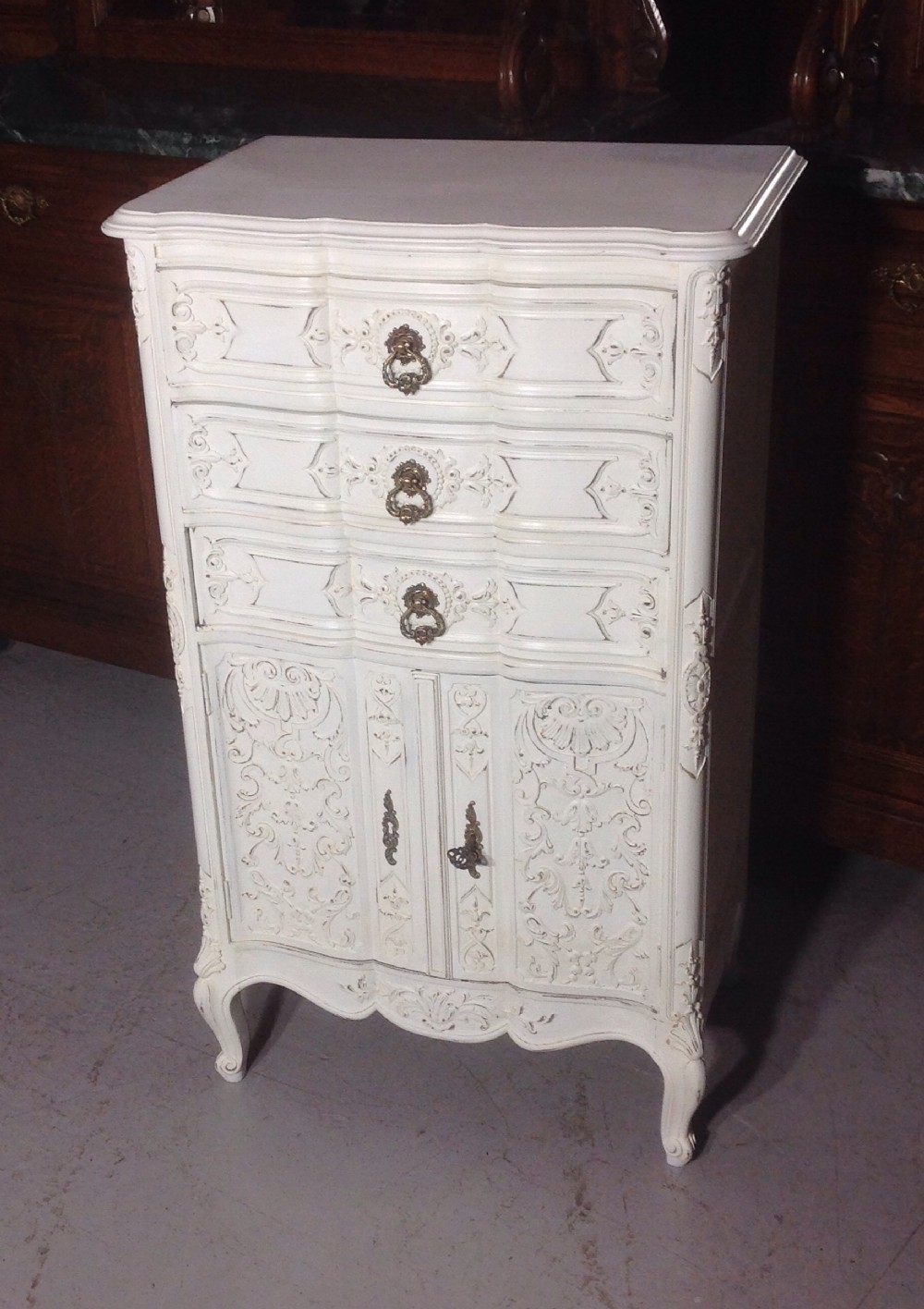 painted french carved cabinet