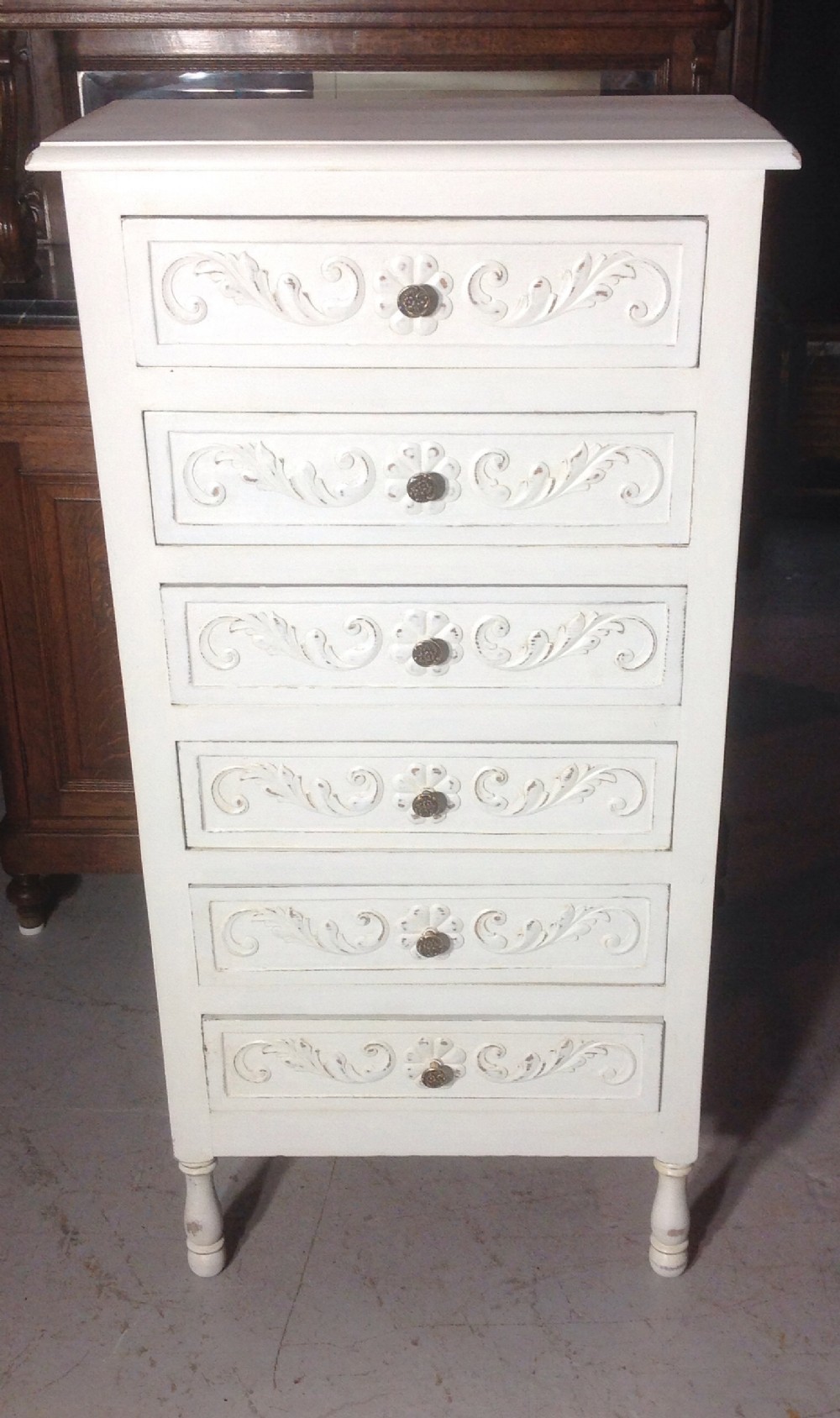 painted french carved oak chest