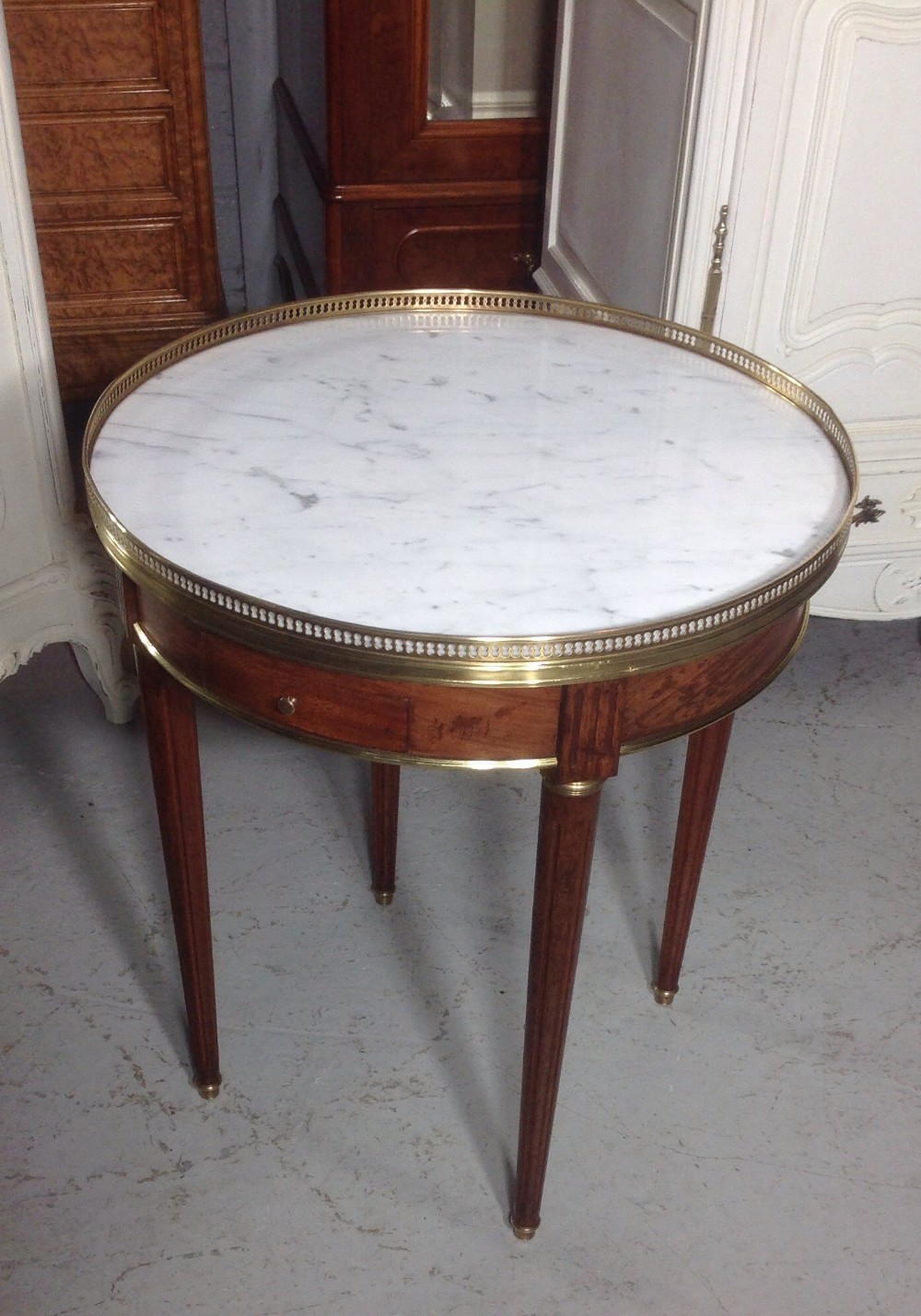 french marble topped bouillotte mahogany table
