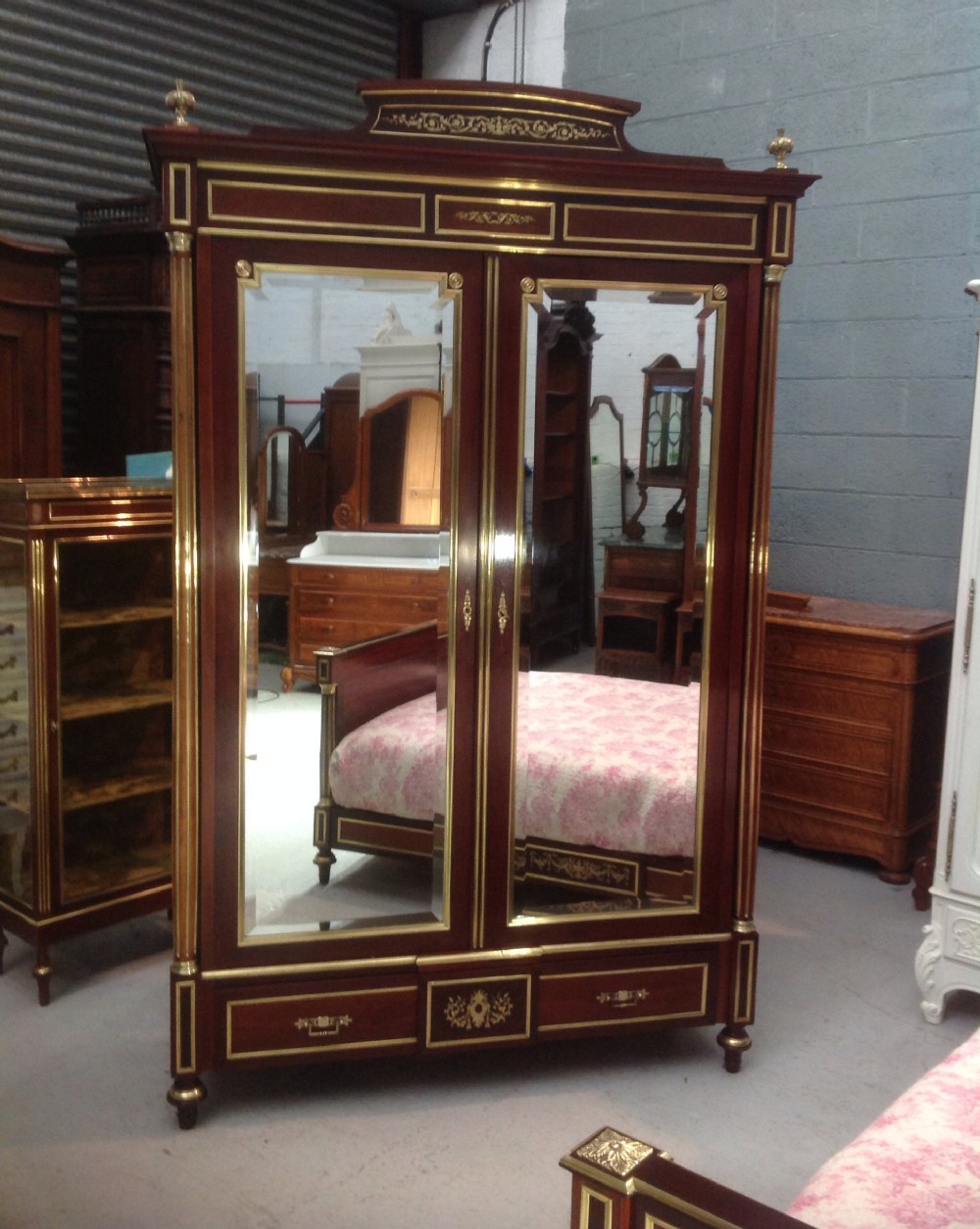 french brass and mahogany armoire by paris maker