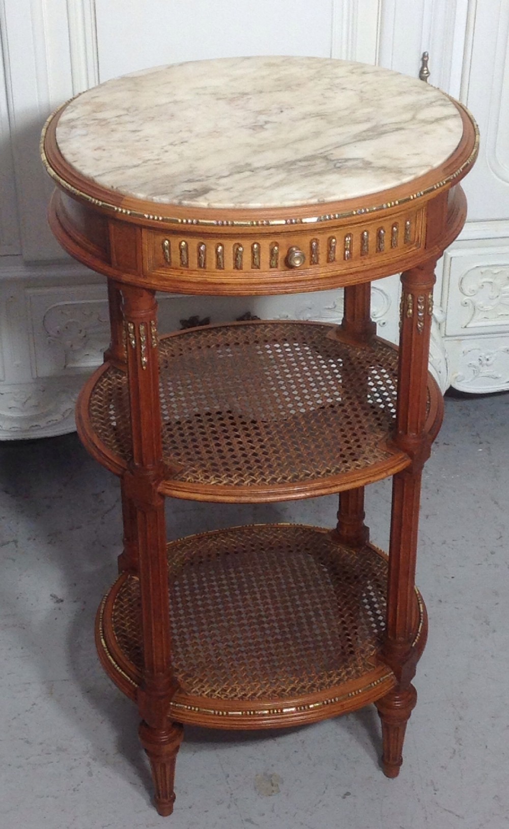 satinwood french lamp table with bergere shelves by decaux maous
