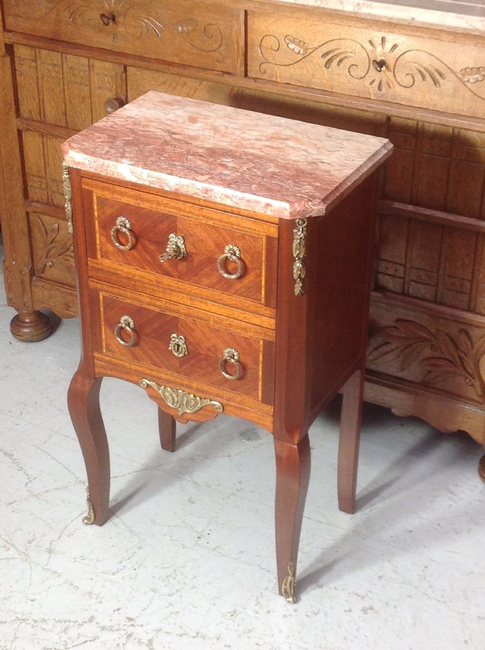 inlaid french marble top cabinet