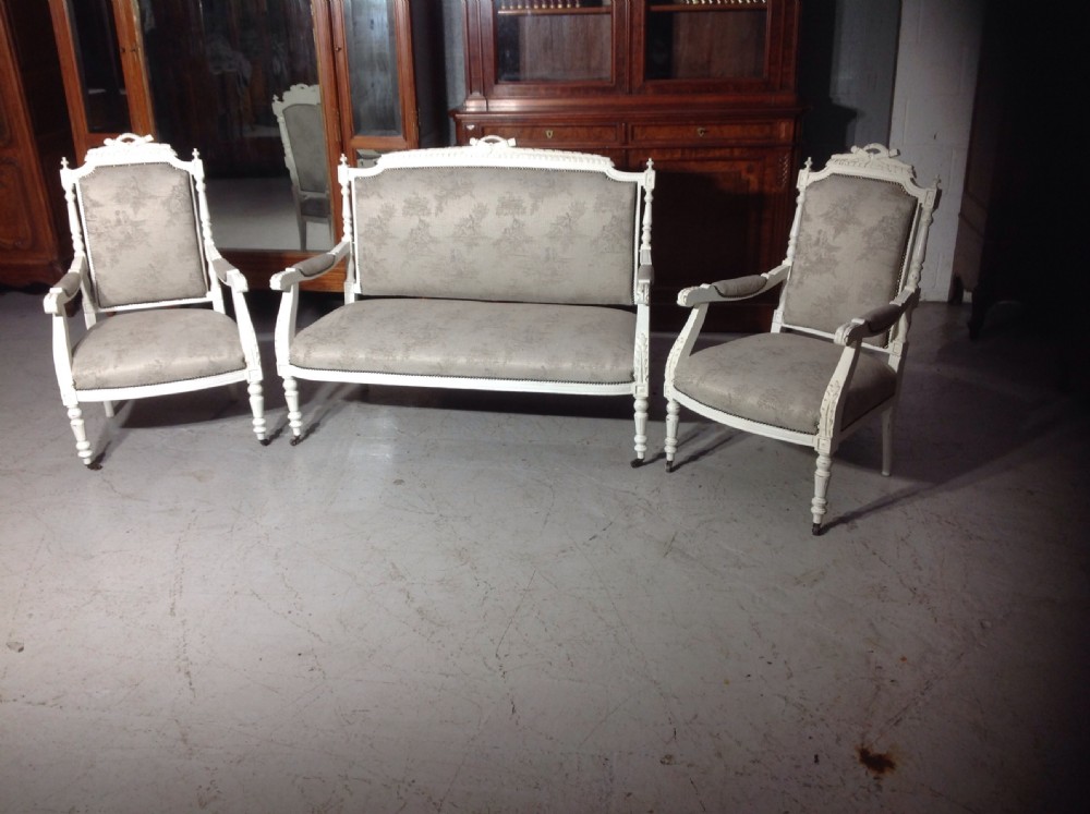 painted french sofa and matching chairs