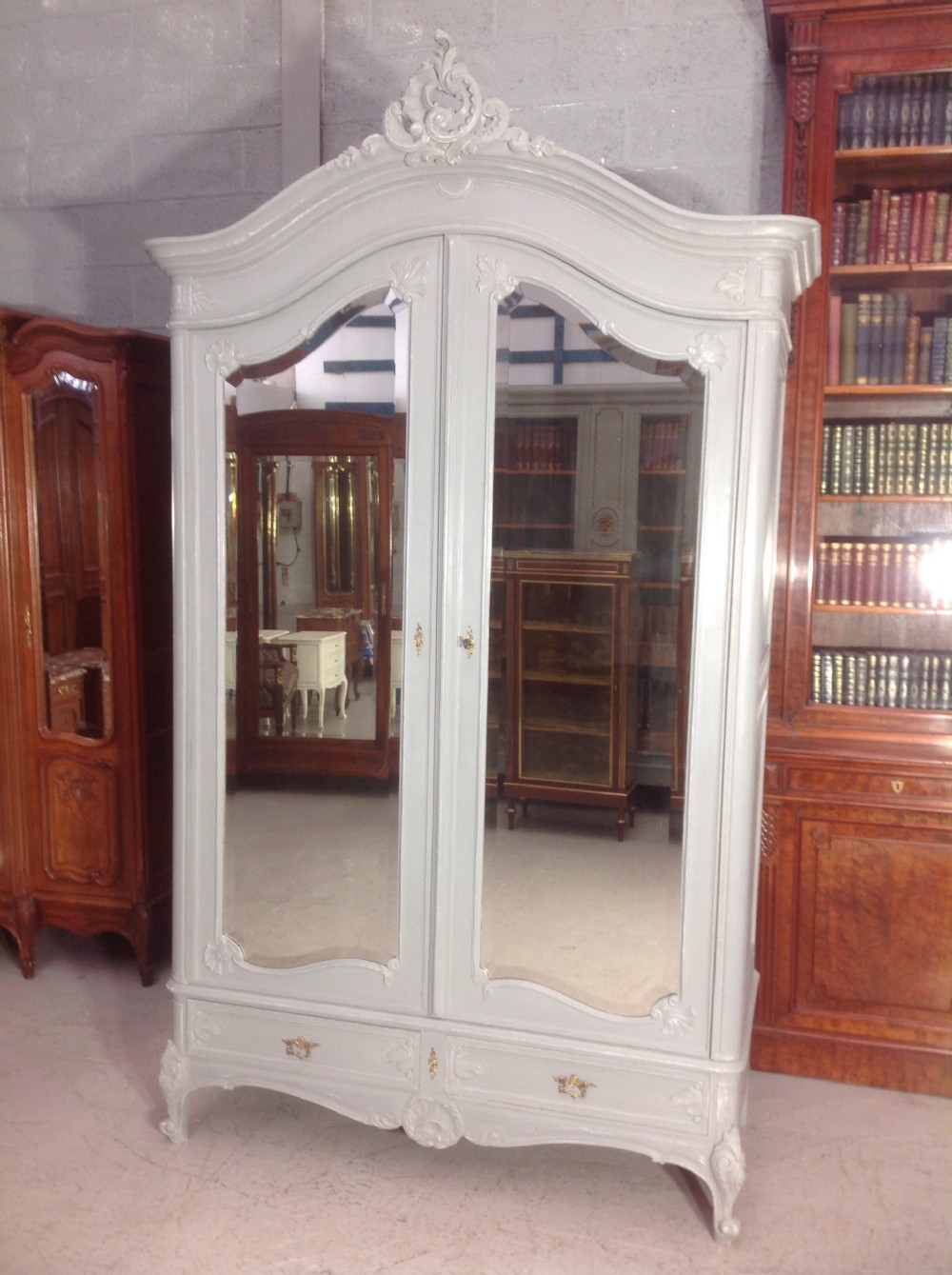 painted french carved armoire