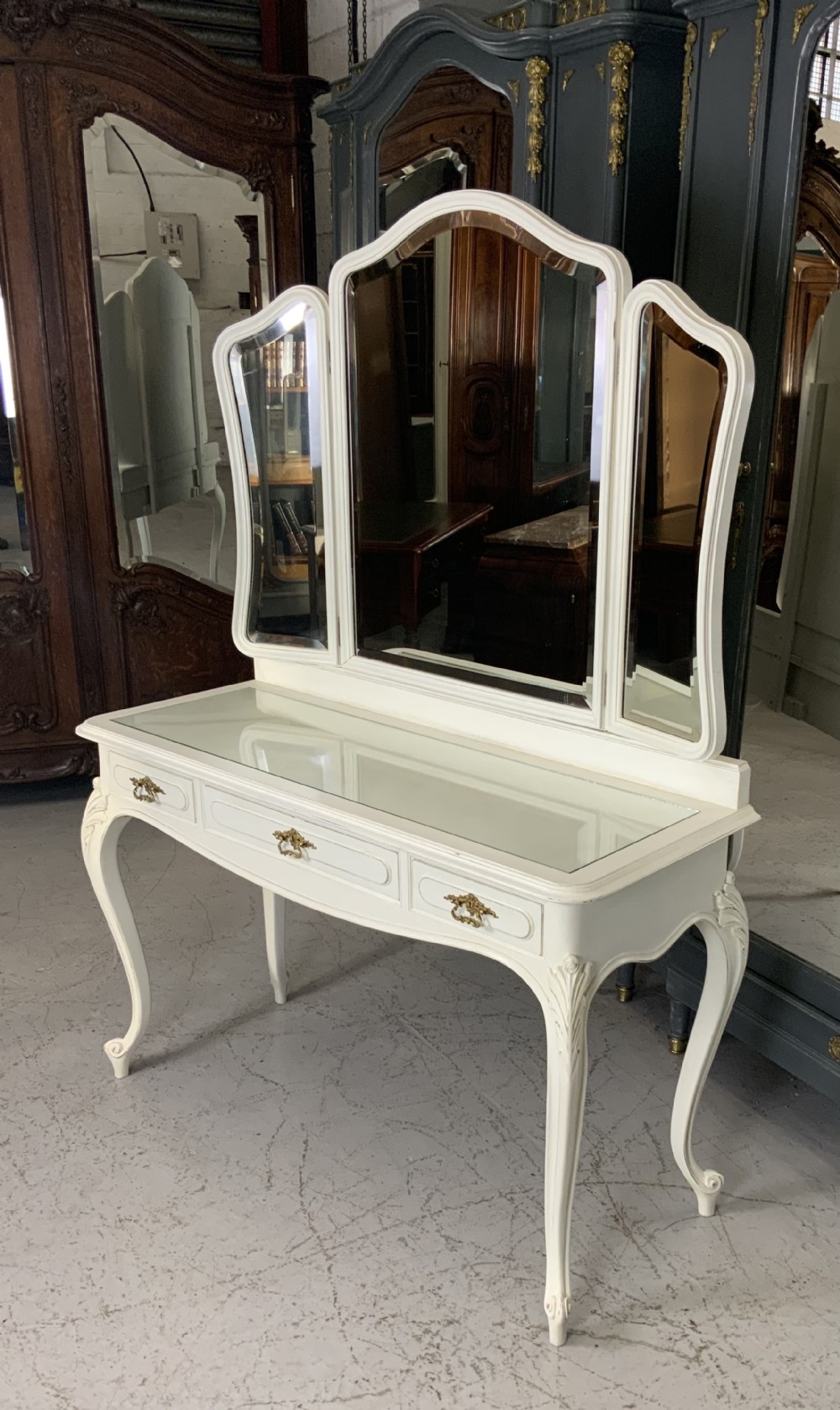 painted french carved dressing table