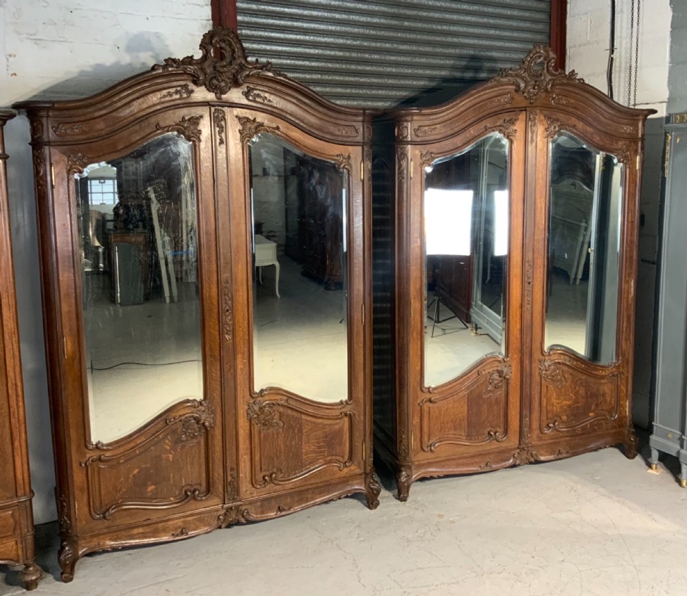 stunning pair of french carved oak armoires