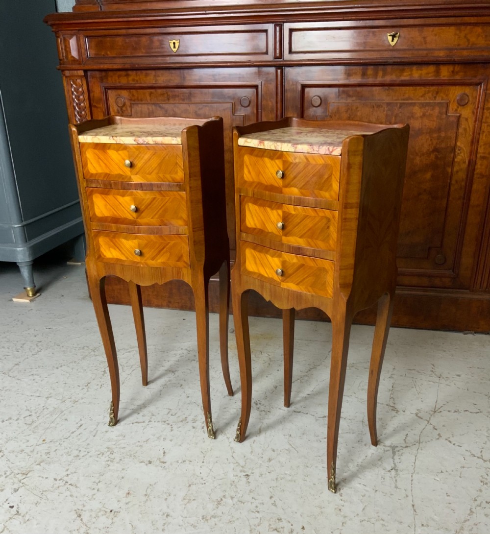pair of slim french bedside cabinets