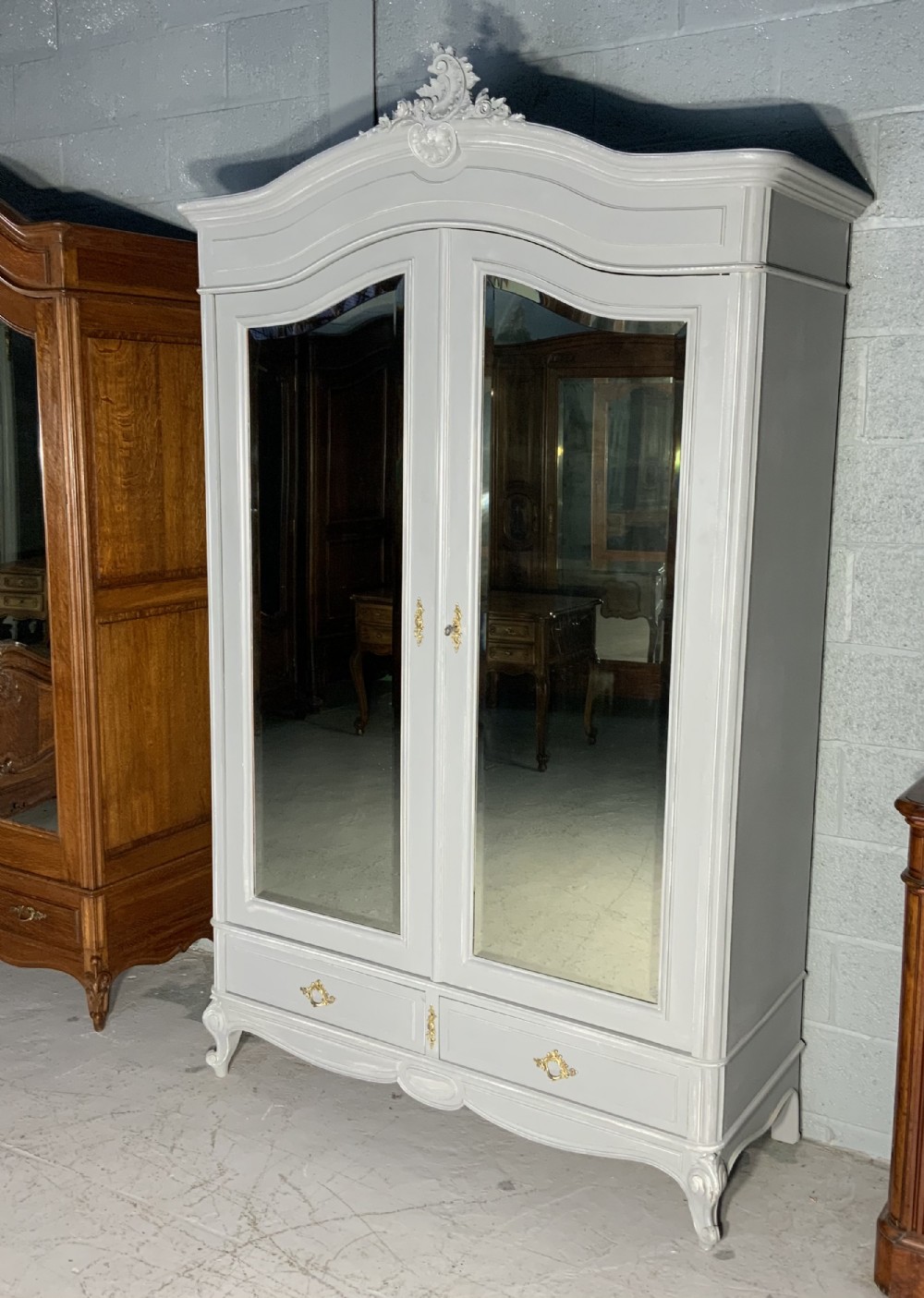 painted french carved armoire
