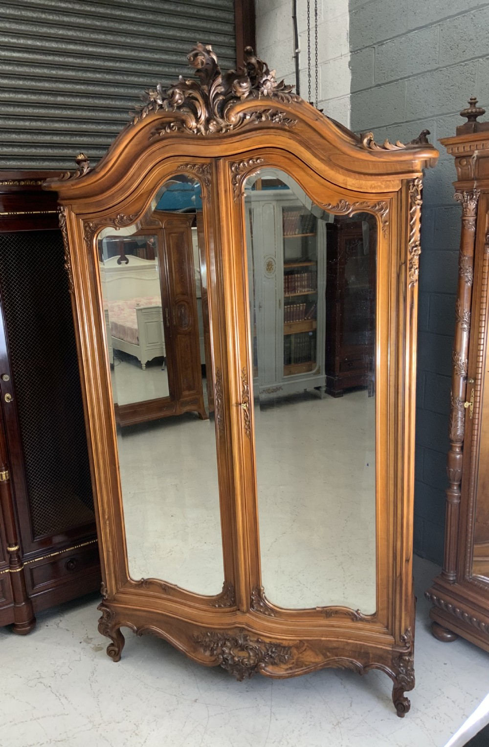 large carved walnut french armoire