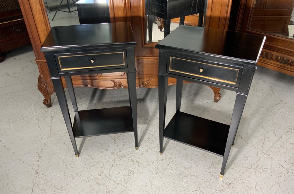 pair of french bedside cabinets in ebony finish