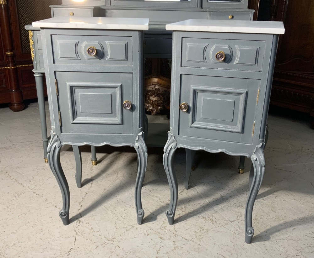 pair of french bedside cabinets in plummet grey