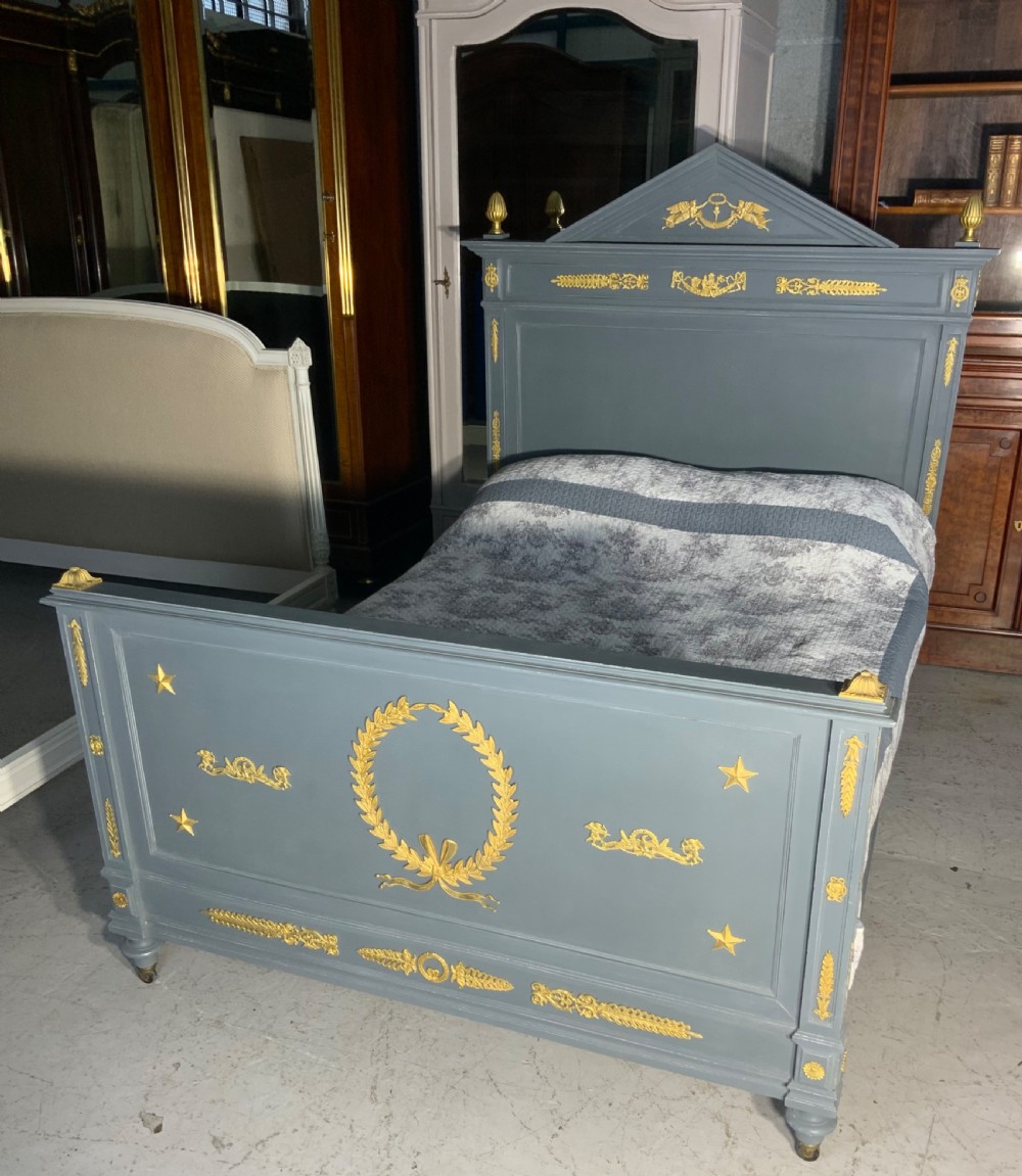 painted french double bed with brass embellishments