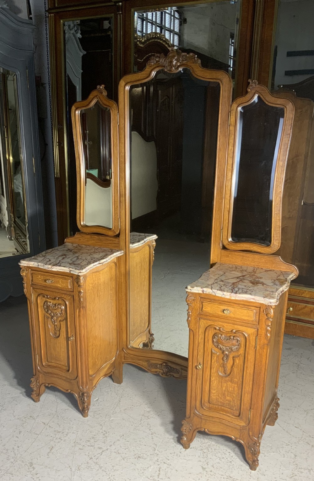 carved french oak dressing table