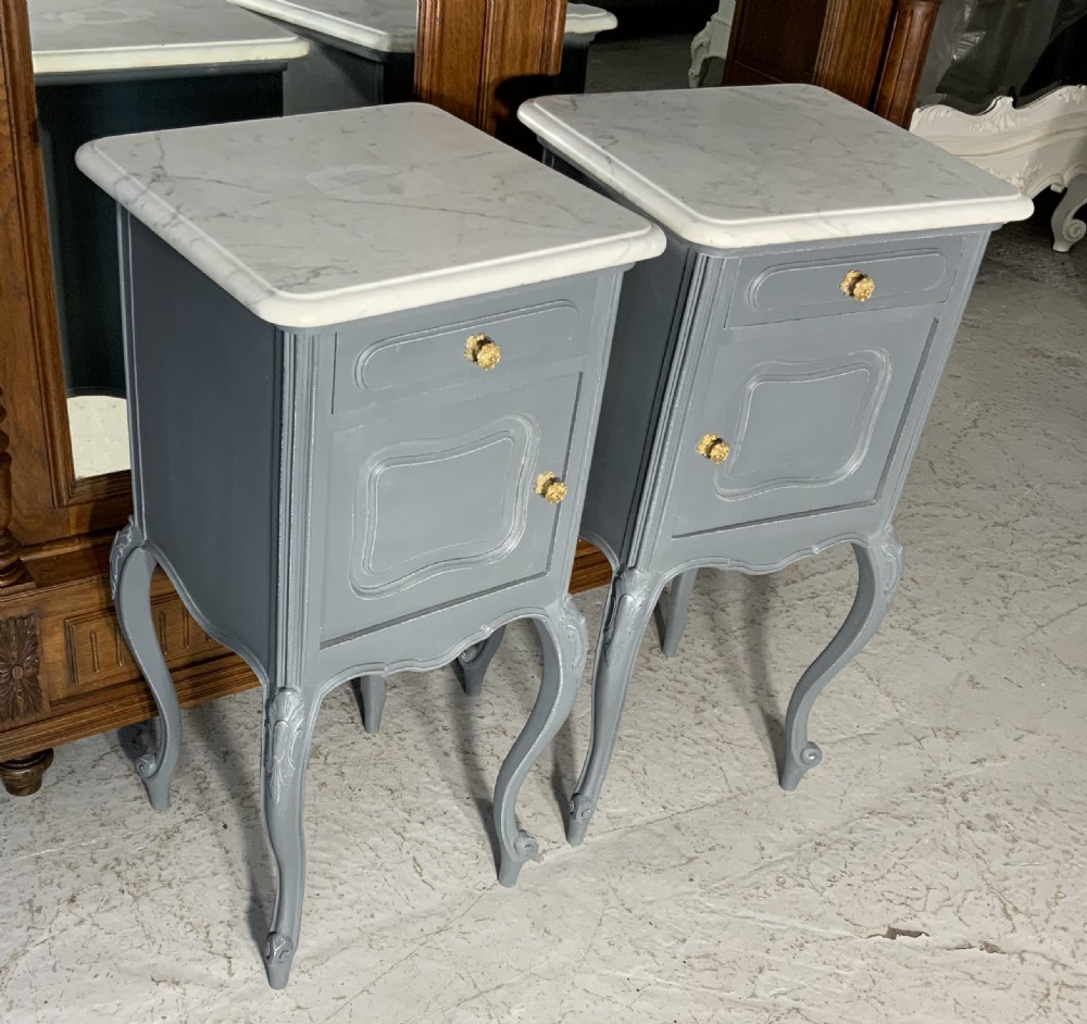 painted pair of french bedside cabinets in downpipe grey