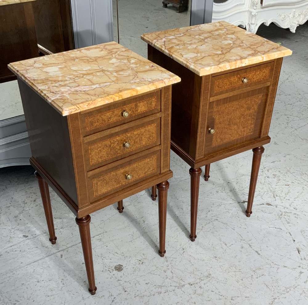 pair of french mahogany bedside cabinets