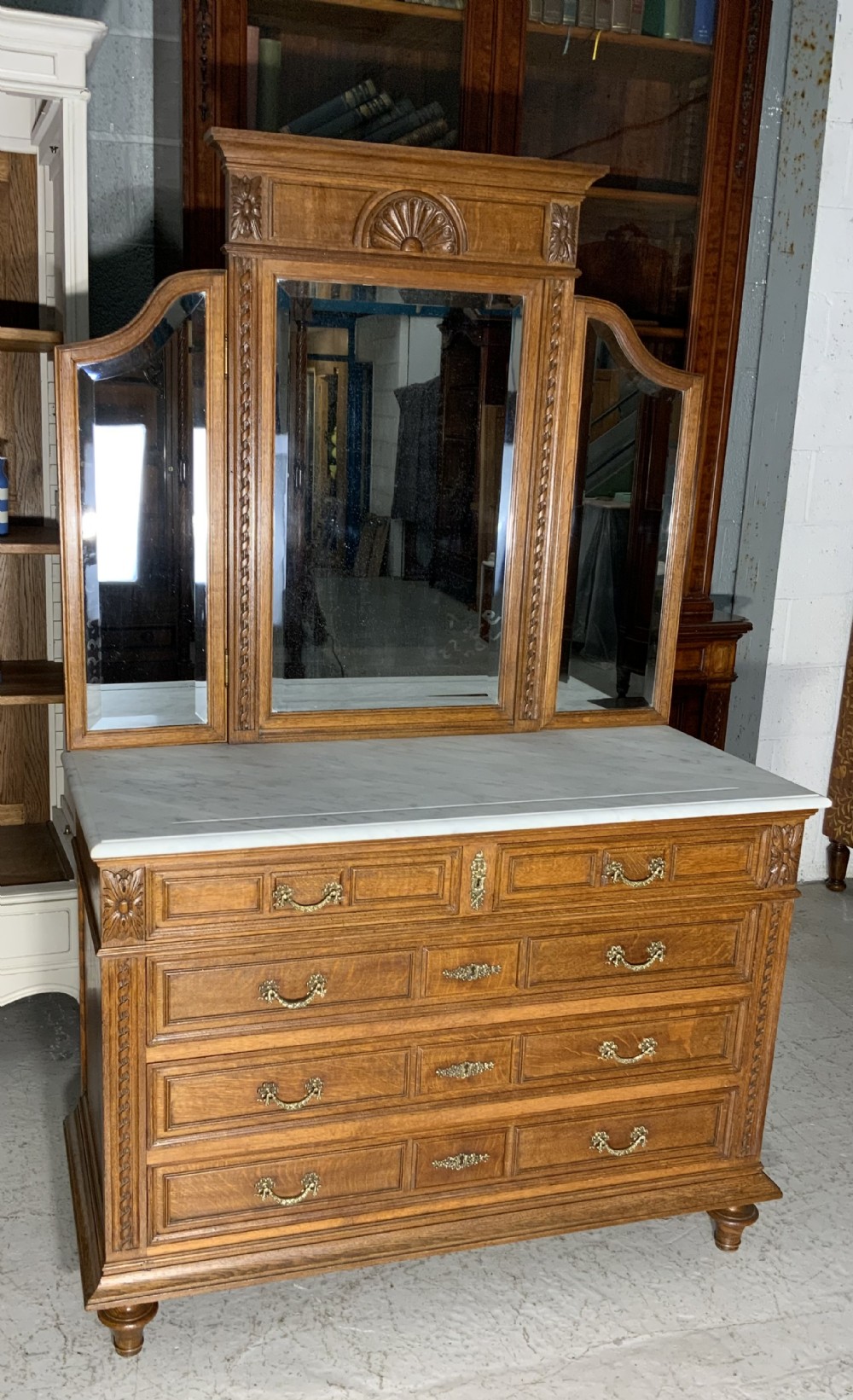 carved oak french marble topped dressing table