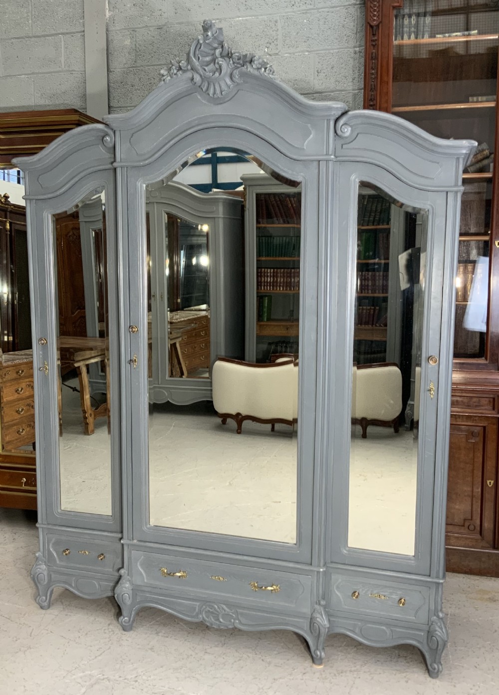 painted french triple armoire in downpipe grey