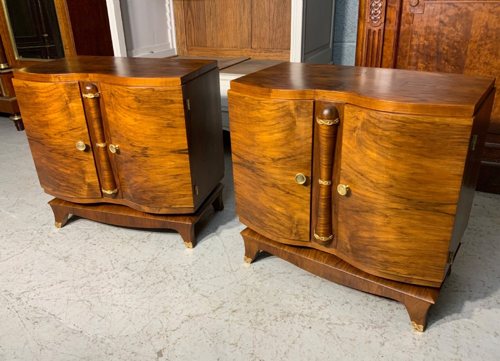 pair of walnut art deco french bedside cabinets