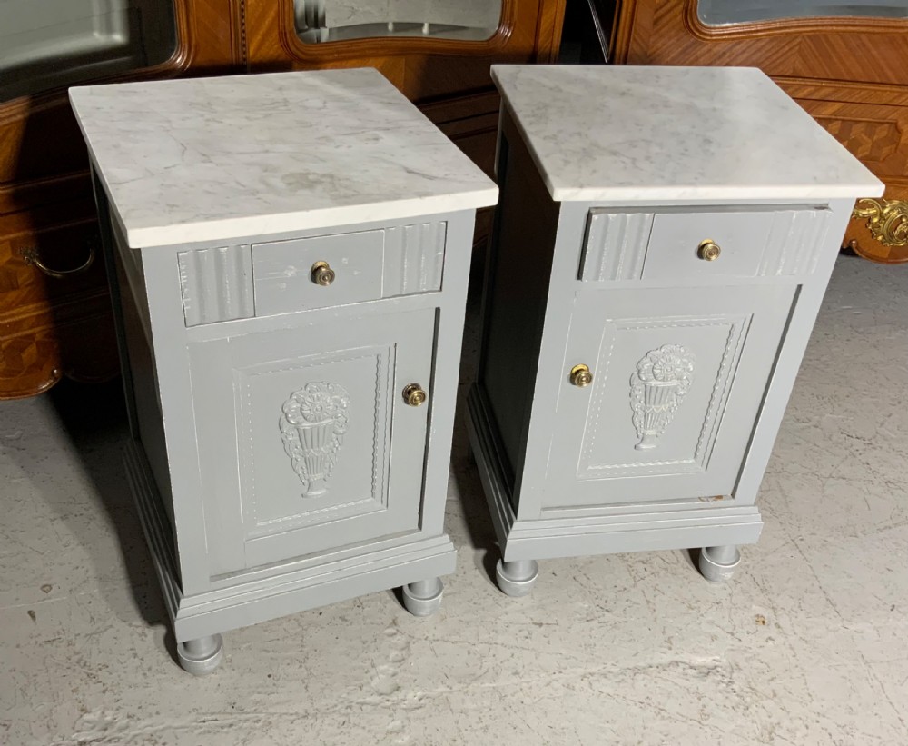 pair of painted french bedside cabinets