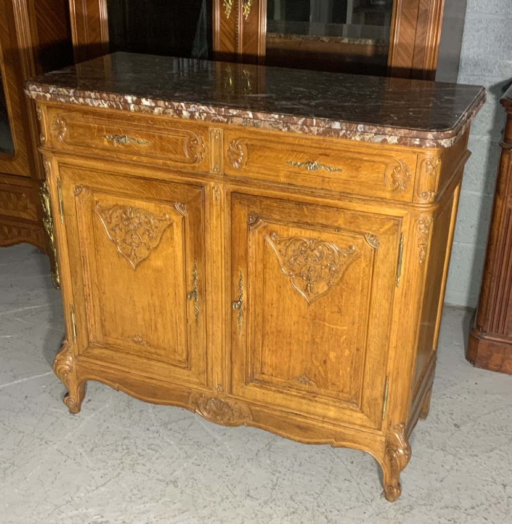 marble topped carved oak french sideboard
