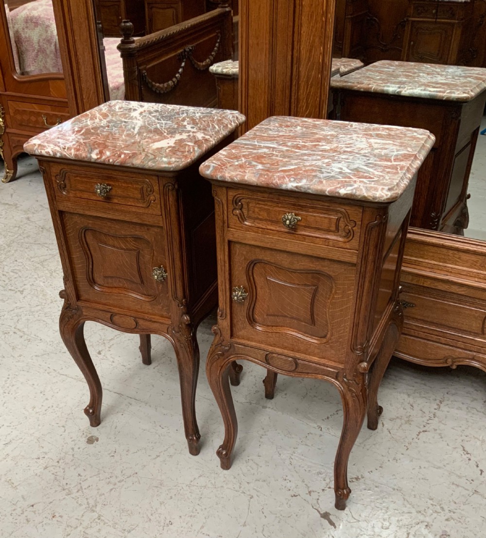 pair of french antique oak bedside cabinets