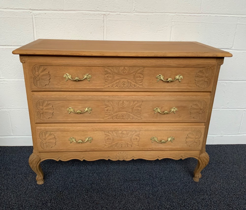 carved oak french bleached chest of drawers