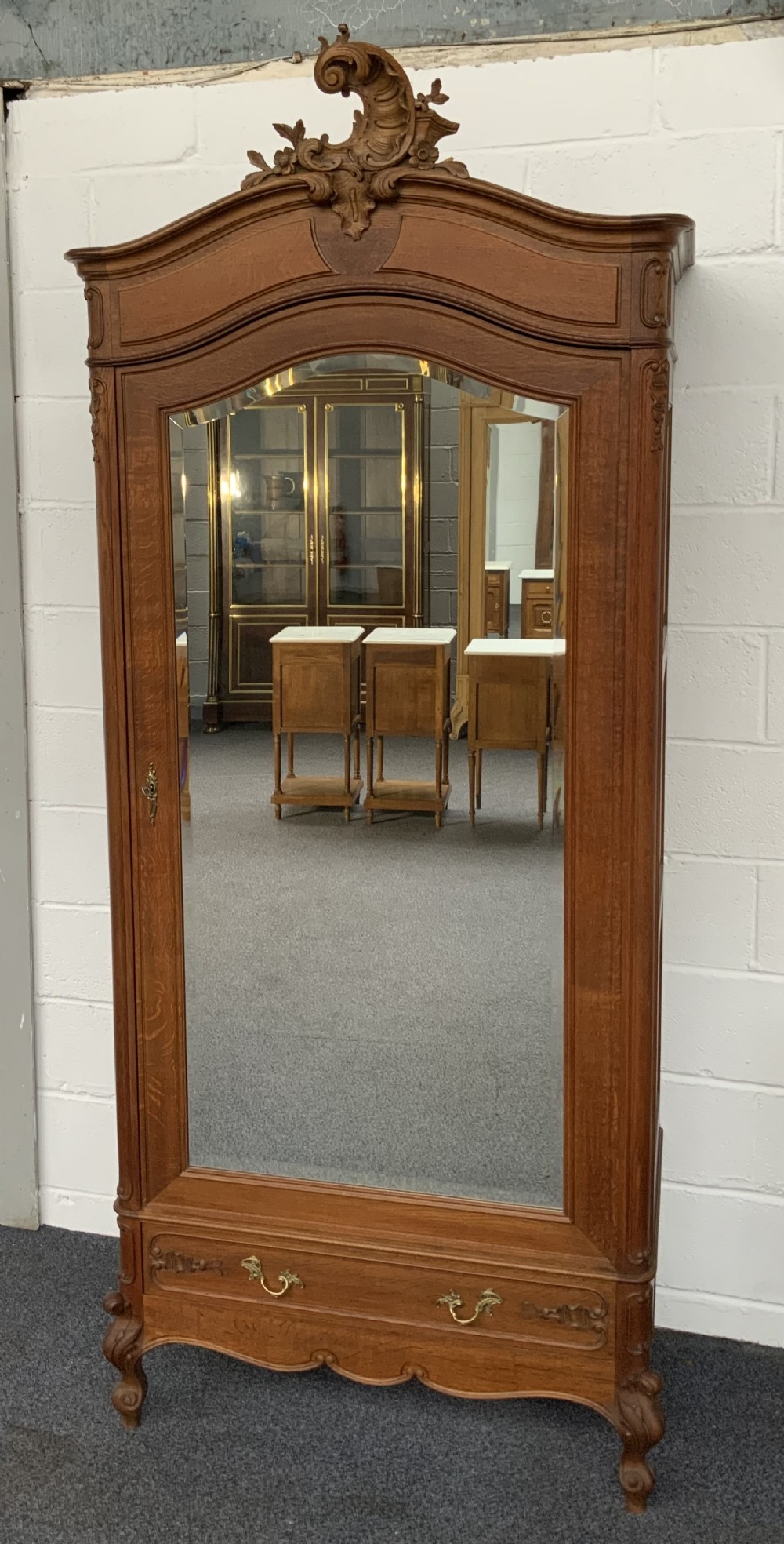 carved oak single french armoire