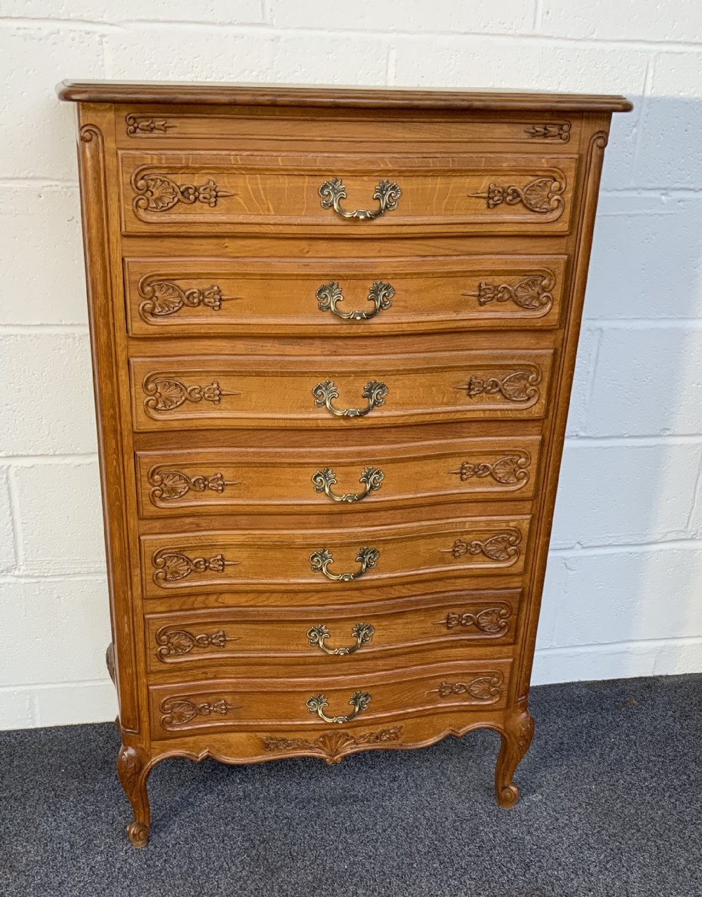 carved oak french chest of drawers