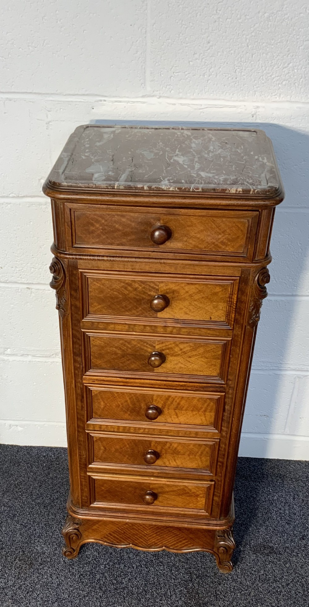 tall walnut french bedside cabinet