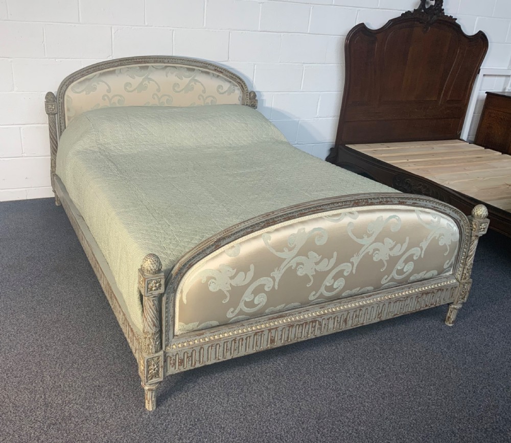 french king size bed in newly upholstered fabric