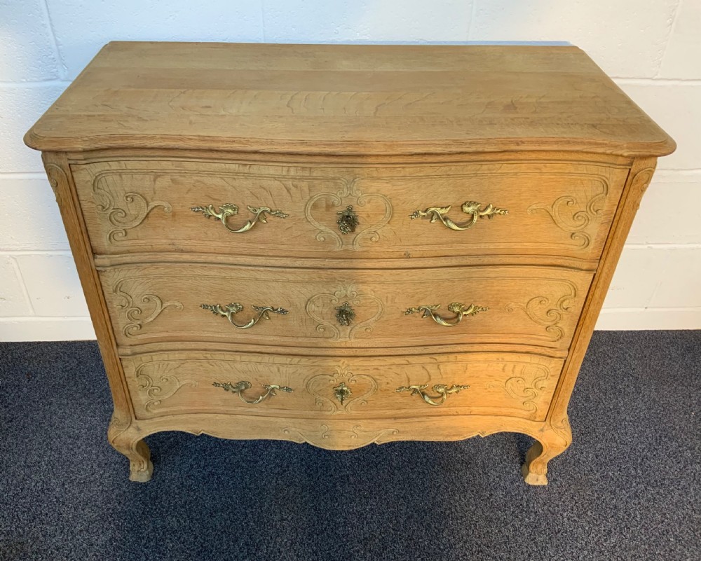 carved french bleached oak chest of drawers