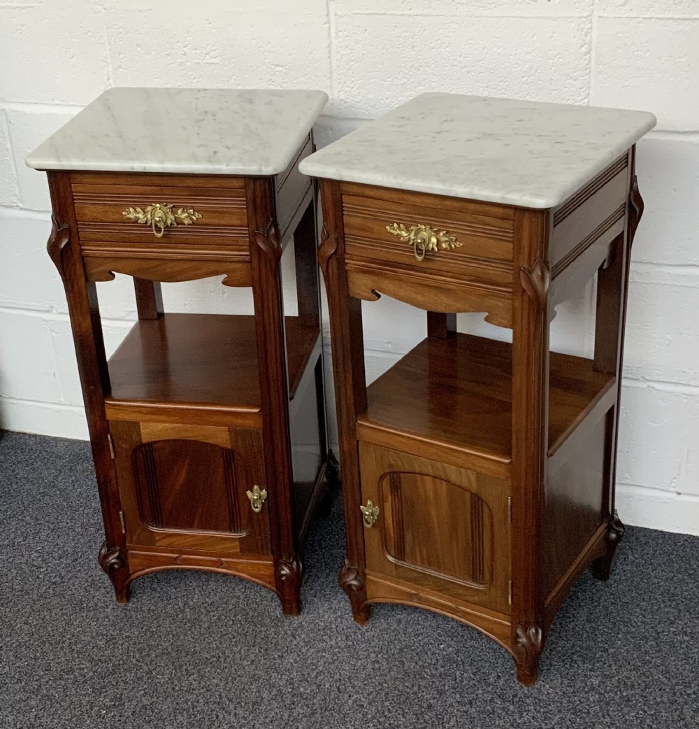 pair of mahogany art nouveau french bedside cabinets