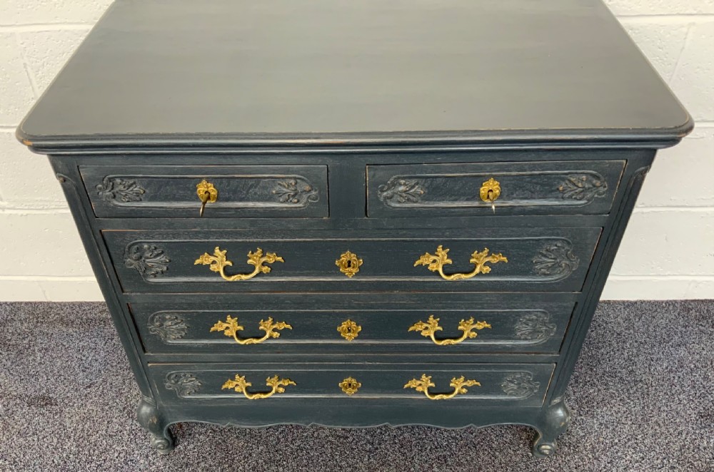 painted french carved oak chest of drawers