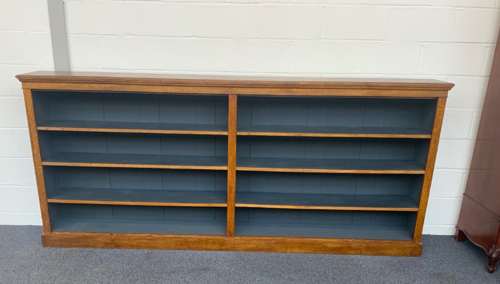 large 9ft wide oak open bookcase